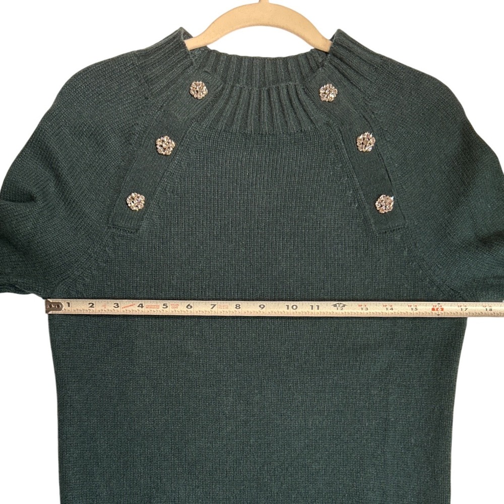 J.Crew Jewelled Button Lambswool Blend Sweater Dark Green Size XS EUC - Picture 7 of 10